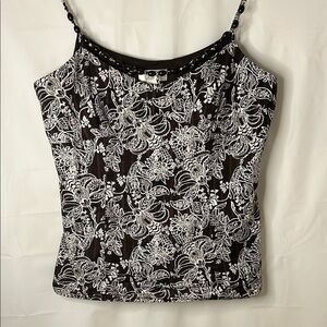 LOFT White and Brown Fitted Camisole Tank Top